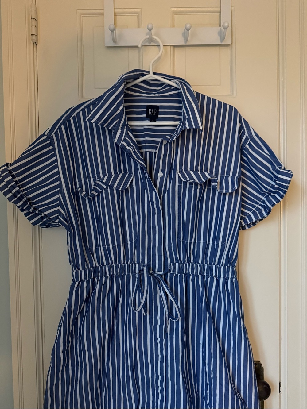 GAP Blue and White Striped Midi Shirt Dress, 100% cotton, size Large, pockets - Picture 6 of 9